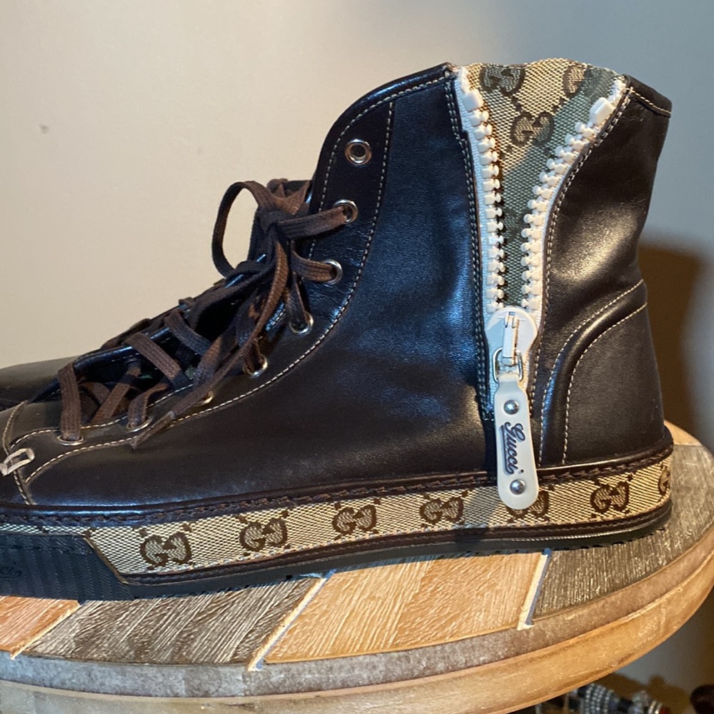 Mens Brown Vintage Gucci Hightop Leather Sneakers Size 9. - Picture 9 of 9